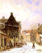 Adrianus Eversen A Village Street Scene in Winter oil on canvas